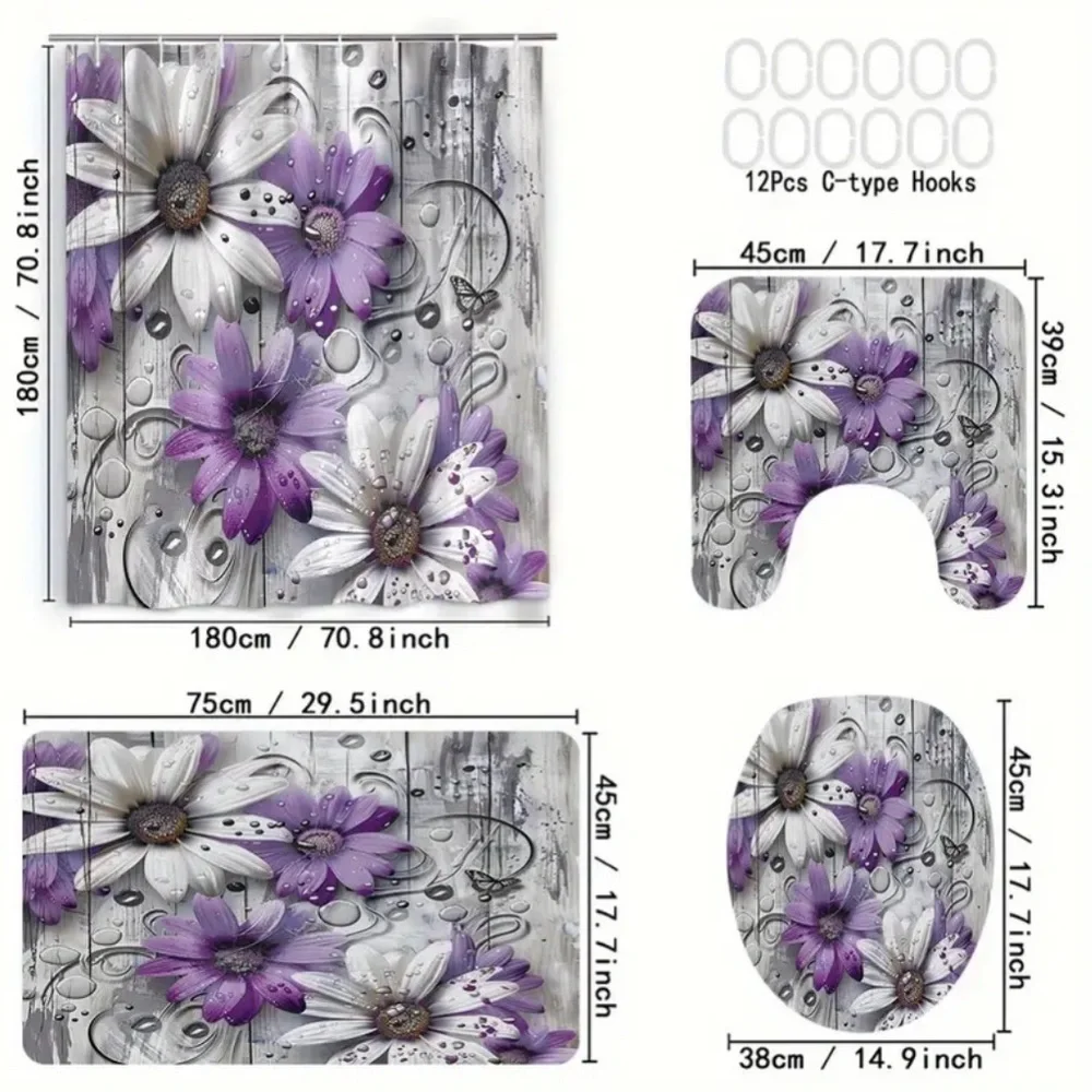 4pc Pink & Purple Daisies Bathroom Set NWT